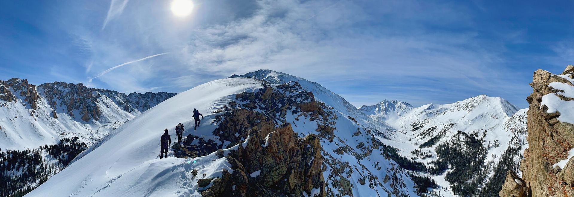 Just after we gained the headwall of La Plata's standard route, the final false summit barely visible.