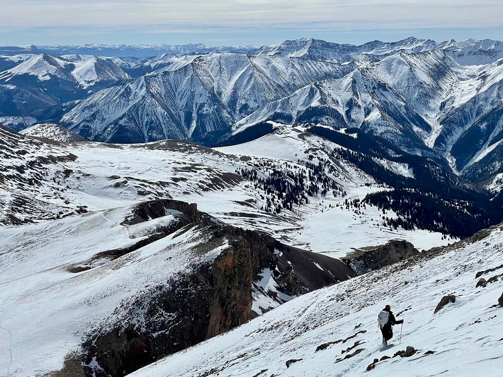 Descending Uncompahgre's south ridge in October 2021, my climbing partner Luis in sight.